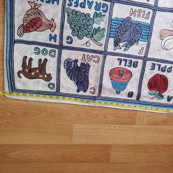 Folk Art Hand Made Alphabet Tapestry Nursery School Wall Hanging 29" X 47" - Picture 8 of 11